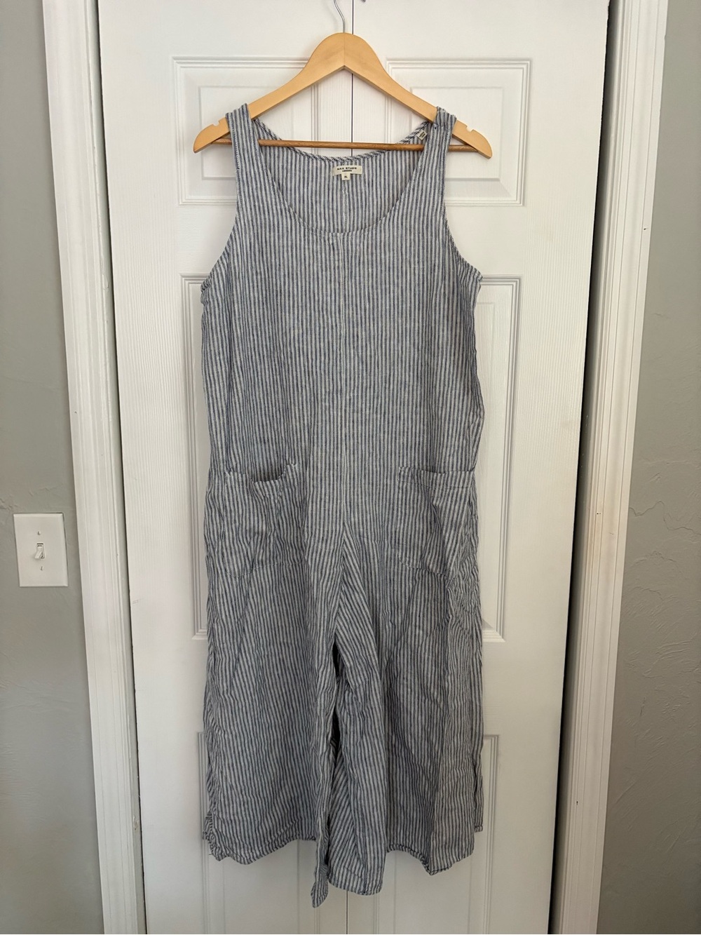 Max Studio Navy and White Striped Linen Top